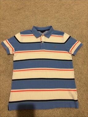 GANT Striped Polo Shirt in Light Blue, White & Coral age 11-12 years